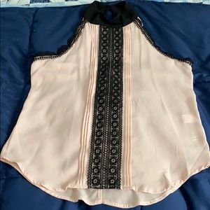 Pink and black lace strip top
